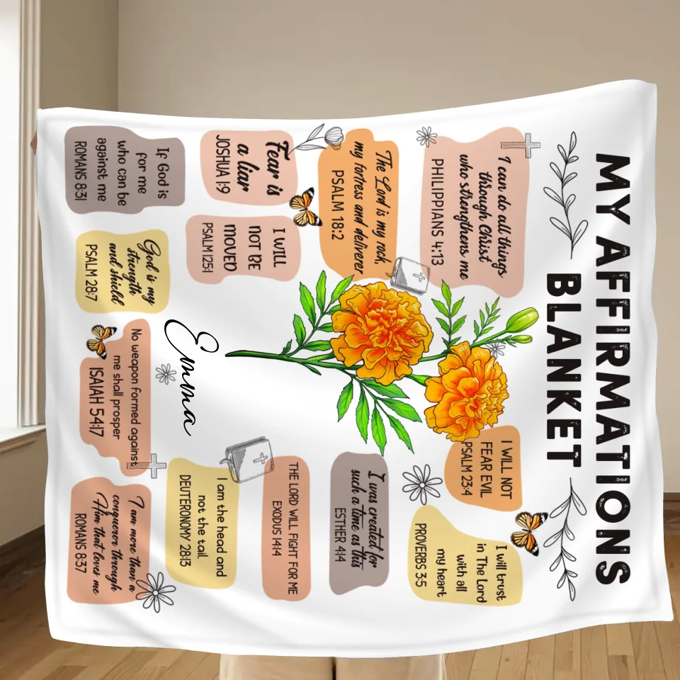 Personalized Birth Month Flower Christian Bible Verse Affirmations Pillow Cover/Quilt/Fleece Throw Blanket - Christian Girl's Affirmation Gift